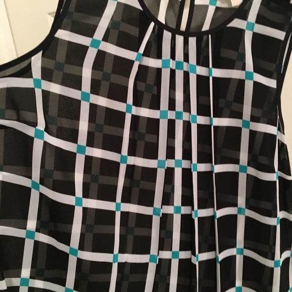 🟡MICHAEL KORS NWOT AUTHENTIC BLACK/WHITE / GREEN SHEER SLEEVELESS BLOUSE - Picture 4 of 11